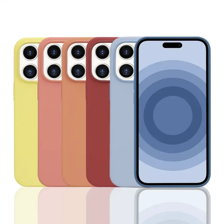 iphone 13 silicone case lineup in various colors displayed with an iPhone