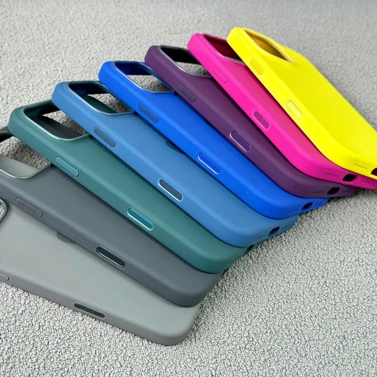 Apple silicone phone case with camera button on display