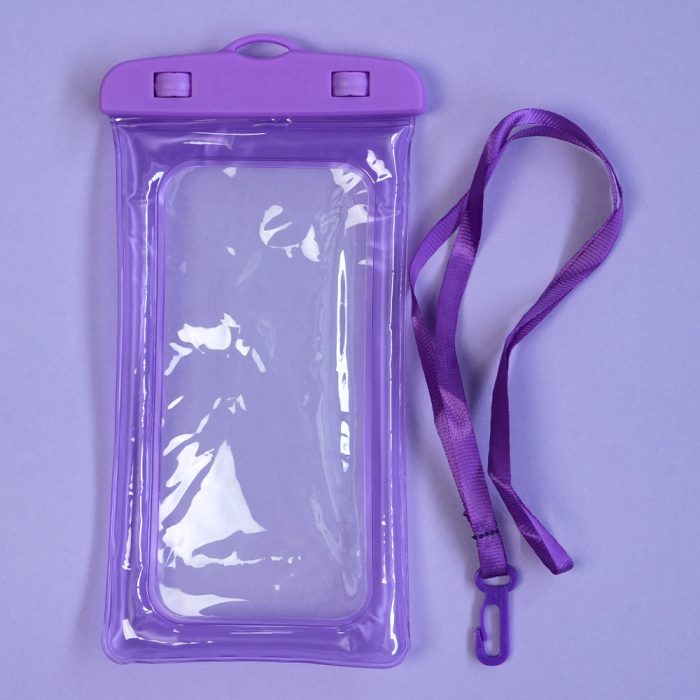 Showing waterproof cell phone bag and lanyard