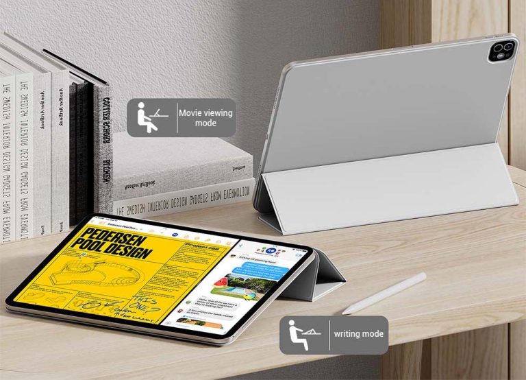 iPad Smart Folio Case in both landscape and portrait modes placed on the table