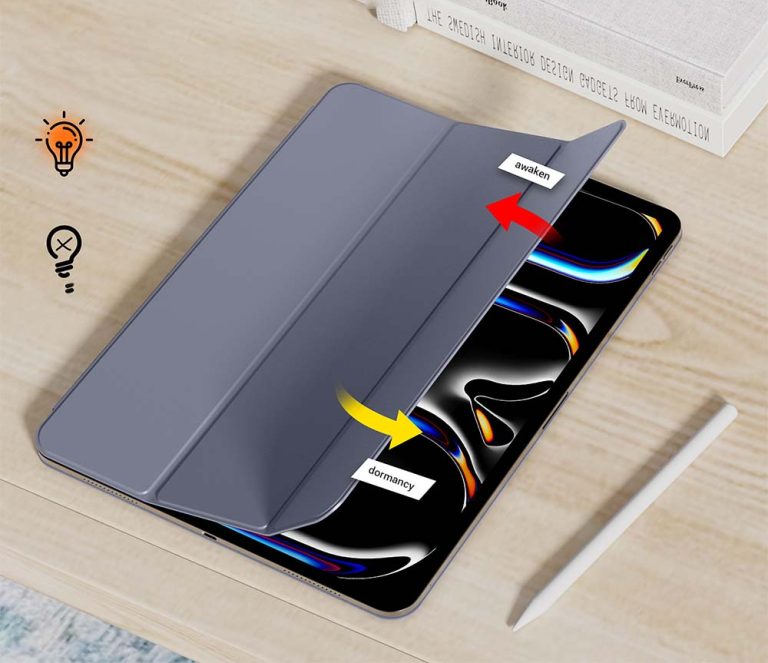 iPad Smart Folio Case sleep and wake up shown on table