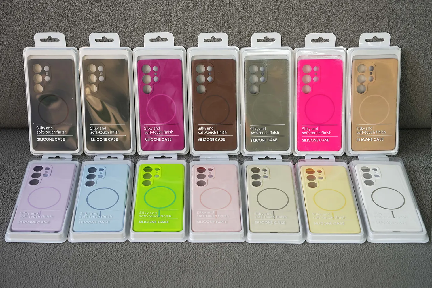 Samsung S25 Ultra silicone case in assorted colors for Android